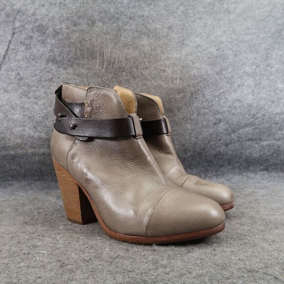 Rag & Bone Shoes Womens 35 Bootie Harrow Stacked Heel Cap Toe Leather Strap Gray - Picture 1 of 16